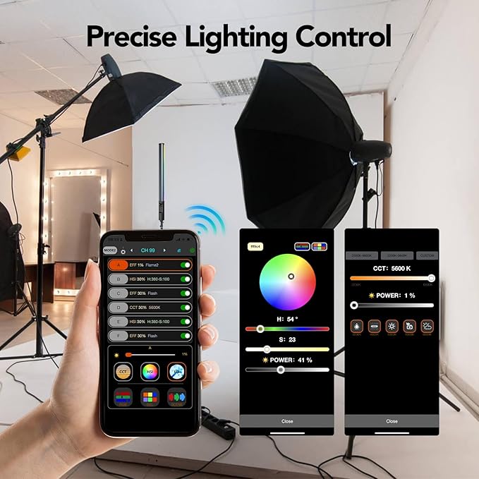 NA430 PRO RGB Light Wand Video Selfie Handheld Light Stick APP Control 2500k-9900K 24 Effects 2600mAh Rechargable for Photography Studio (NA430 PRO)