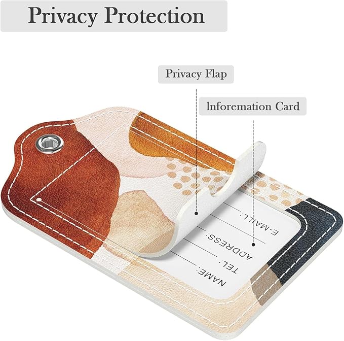 Luggage Tags for Suitcase, 4 Pack PU Leather Travel Cruise Luggage Tag with Privacy Flap, Name ID Label and Metal Loop for Women Men Girls Suitcase Baggage Bag Backpack, Boho Abstract Stone