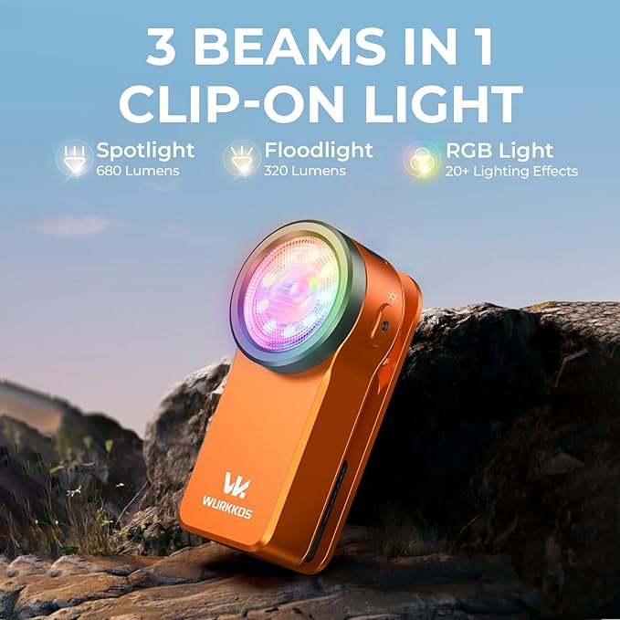 Wurkkos HD03 EDC Flashlight Rechargeable Clip-on Light, 680Lumens Mini Pocket Flashlight with RGB, Magnetic Small Flat Flashlight for Camping, Repairing, Signaling, Cycling (Orange)
