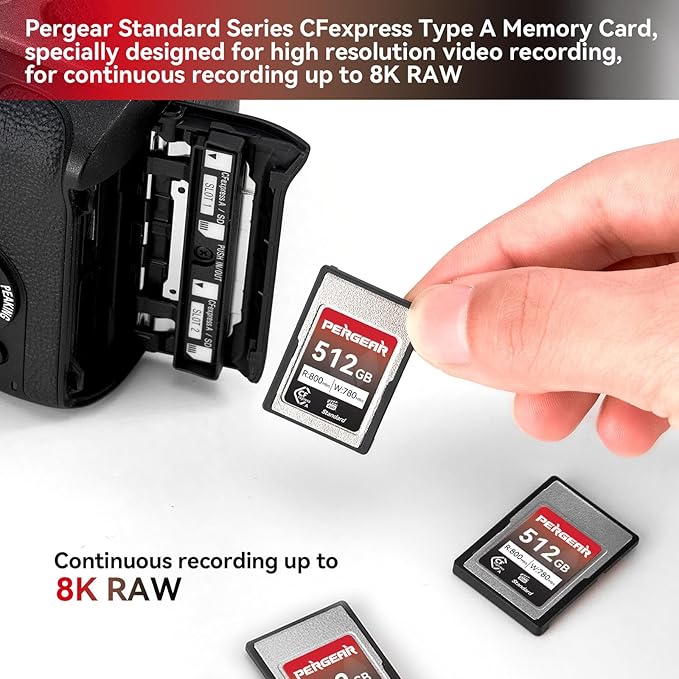 Pergear 512GB CFexpress Type A Memory Card, Up to 800MB/s Read Speed & 780MB/s Write Speed for 4K 120P,8K 30P Recording (Standard Series VPG200)