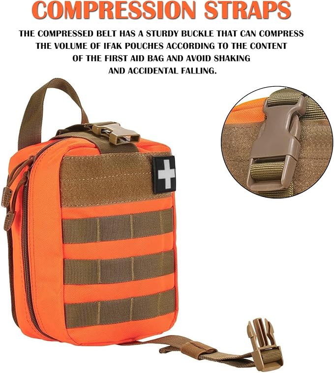 Molle medical pouches empty ifak tactical first aid bag emt med admin pouches edc rip away med kit bag (Orange)