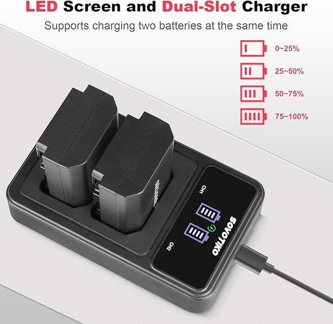 NP-FZ100 2500mAh Battery 2-Pack and Dual Port PD Fast Charger for Sony A7III, A7IV, A7C, ZV-E1, FX3, FX30, A6600, A6700, Alpha 9, Alpha 9S, A7R III, A7R IV, and A7R V Camera