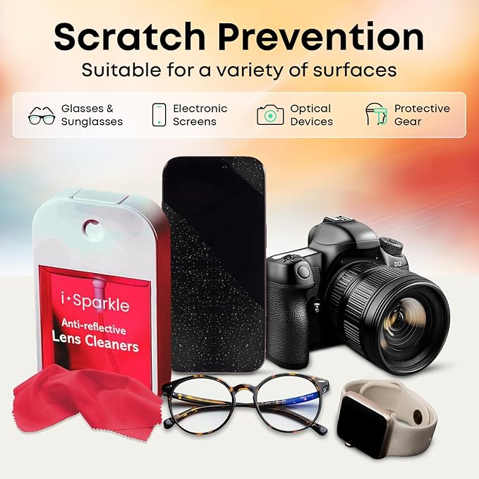 I-Sparkle Anti-Reflective Lens Cleaner Spray kit | (2x) 1.35oz Glasses Cleaner Spray + (2x) Microfiber Cloth for Eyeglasses, Sunglasses, Lenses, Screens and Camera Cleaning Kit (4 Piece Set)