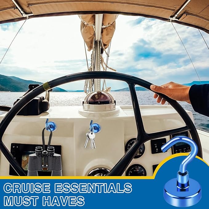 LOVIMAG Cruise Must Haves, 50Lbs Blue Magnetic Hooks for Cruise Cabins, Cruise Door Magnets, Magnetic Hooks for Hanging, Refrigerator, Celling - 12 Pack