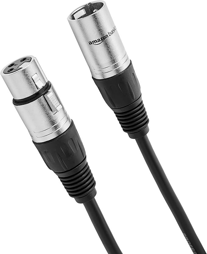 Amazon Basics 2-Pack XLR Microphone Cable for Speaker or PA System, All Copper Conductors, 6MM PVC Jacket, 25 Foot, Black