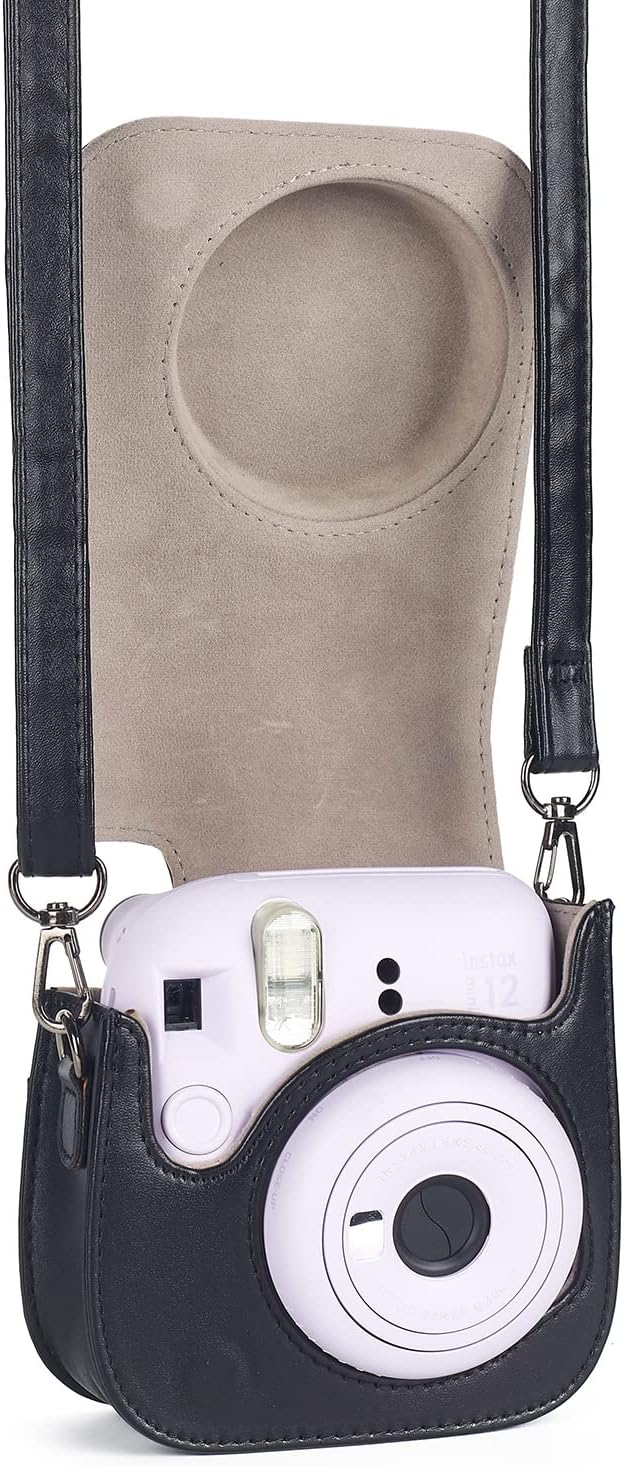Phetium Instant mini 12 Camera Protective Case Compatible with Instax Mini 12 11,PU Leather Bag with Pocket and Adjustable Shoulder Strap (Black)