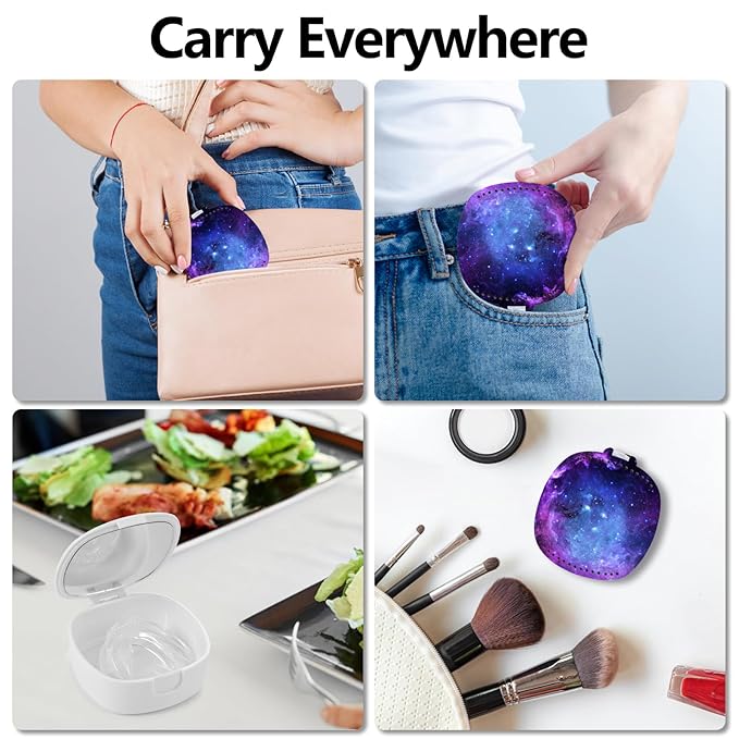 Retainer Case With Mirror and Ventilation Holes - Mouth Guard, Denture, Orthodontic Aligner, Night Guard - Purple Star