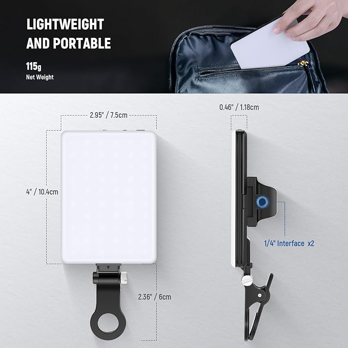 NEEWER Basics NL-60AI Selfie Light for Phone with Front & Back Clip, 60 LED 2000mAh Rechargeable CRI95+, 3 Modes, Portable Clip on Fill Lighting for Tablet Computer Laptop Zoom Call TikTok Video