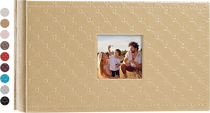 Mublalbum Small Photo Album 4x6 100 Photos Leather Cover Picture Book with Horizontal Pockets for Baby Wedding Anniversary and Family (Gold)