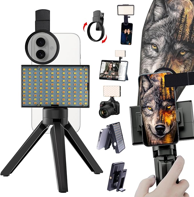 GBK Tattoo Light,Photographic Lighting,Anti-Glare,120 LED Light,with CPL Filter Lens and Handheld Stand for Tattoo Artists&Beginners,Improve Work Photo Quality