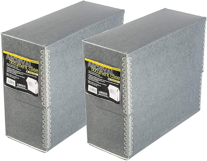 Lineco Archival Document Storage Box with Metal Edge, Acid-Free Gray Boxboard, Organize and Store Files, Prints, Photos, Letter-Sized Case 12.5" x 10.5" x 5" Wide, Pack of 2