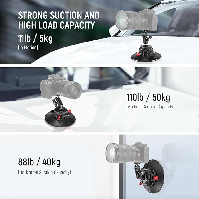 NEEWER 6" Suction Cup Camera Mount with Ball Head Magic Arm, 2 Pack Metal Car Mount for Camera/Action Camera/Phone, Air Pump Vacuum on Car or Window Glass with 1/4" 3/8" ARRI Mounting Holes, CA013