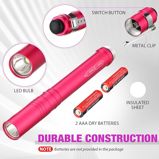 24 Pack Christmas Mini Pen Flashlights Bulk Gifts LED Pen Lights Aluminum Pocket Flashlights with Clips Small Handheld Torches for Men Camping Hiking Emergency Outdoor (Multicolor)