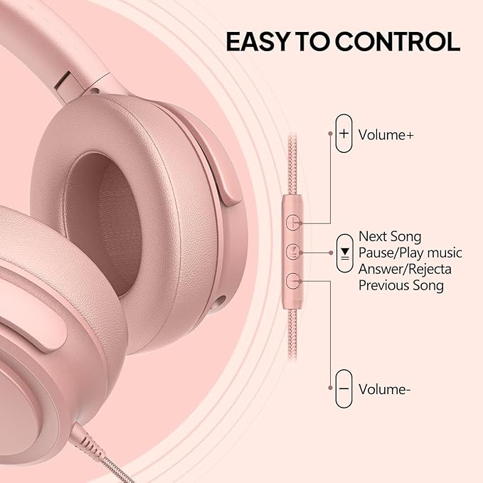 Wired Over-Ear Headphones with USB C Connector, Hi-Fi Stereo Sound, Noise-Isolating Ear Cups, Comfortable Fit for USB C Devices (with Bag, Gold)
