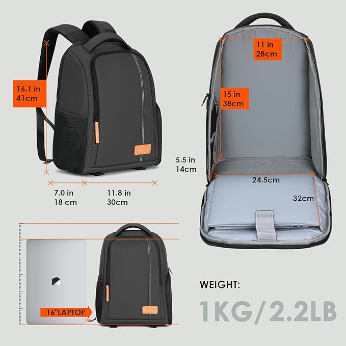 TARION Camera Backpack for Photographers - Compact 15L Camera Bag with 15.6 Inch Laptop Compartment - Side Access Quick Draw - Anti-theft Hidden Pocket Tripod Holder Rain Cover - TB04 Black