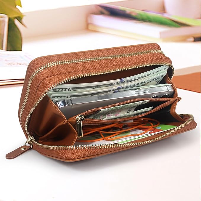 Harryshell Compatible with Samsung Galaxy S25 Ultra Case Wallet Multi Zipper Detachable Removable Cover Purse with Card Slots Holder Mirror Crossbody Wrist Strap for 6.9 inch (Light Brown)
