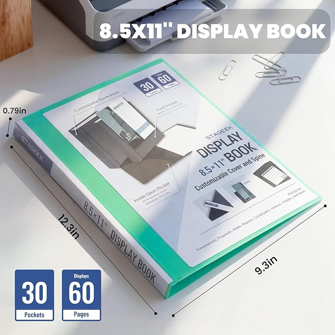 STAGEEK 30-Pocket Portfolio Binder Display 60 Pages, 8.5x11 Binder with Plastic Sleeves, Art Portfolio Folder with Clear Sheet Protectors, Presentation Book for Artwork, Document Organizer