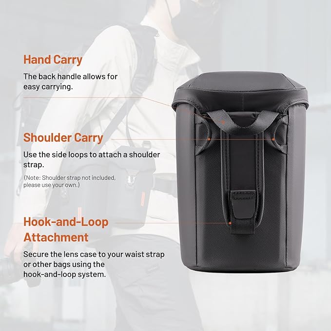 PGYTECH Camera Lens Bag, Magnetic Buckle Camera Lens Case, Water Resistant Protective Lens Pouch for DSLR Camera Lens, Thick Camera Lens Bag for Sony, Nikon, Canon Size L