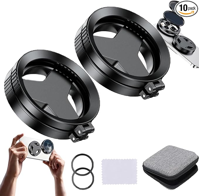 Anti Glare Magnetic Phone Filter, 52mm Polarizing Lens Quick Mount, Reduces Reflections Enhances Colors with Foldable Stand, Rotatable Polarizer Filter Compatible for Video Recording (2pcs)