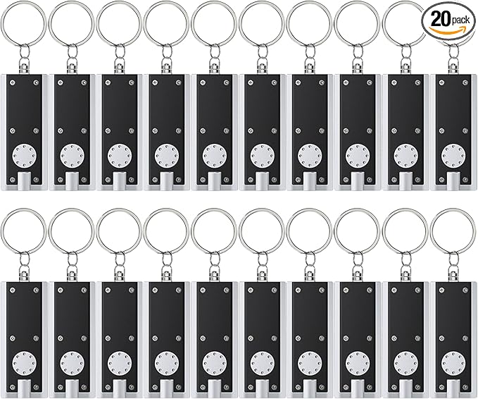 Uniclife 20 Pack Mini LED Keychain Flashlight 12 Lumen Portable Ultra Bright Light Battery Powered Flat Black Torch for EDC Outdoor Camping Hiking and Emergency Lighting (Batteries Included)