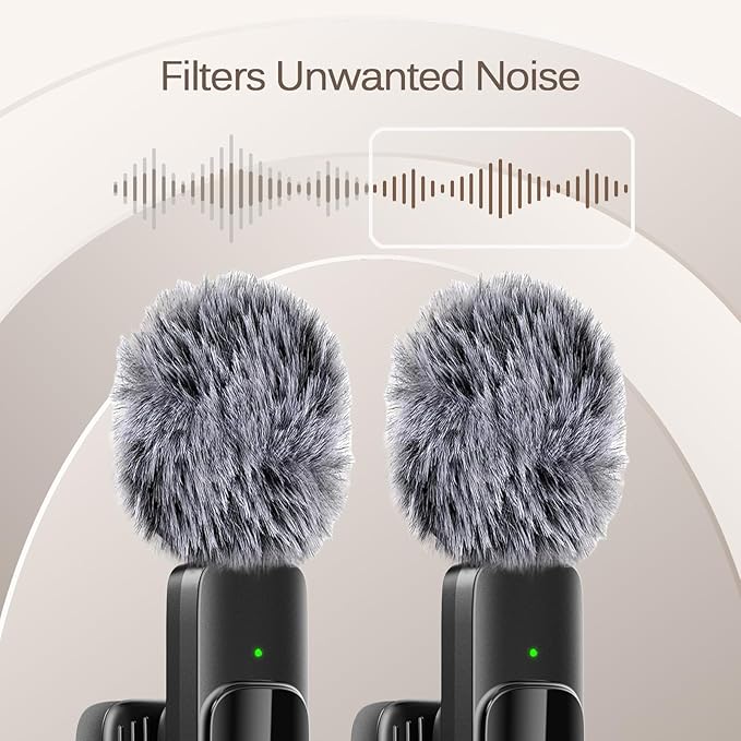 Professional Wireless Lavalier Lapel Microphone for iPhone, iPad, Mini Video Recording Mic for Interview Video Podcast Vlog YouTube & Livestream, Noise Reduction, Plug & Play, 2 Pack (Type-C port)