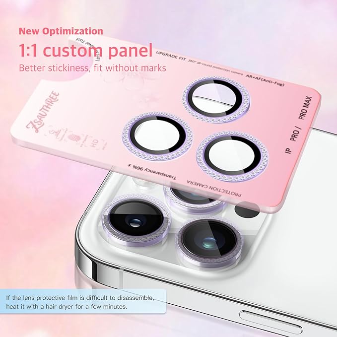 Camera Lens Protector Bling Compatible for iPhone 16 Pro/16 Pro Max,9H Tempered Glass,1Step Installation Tray,HD Clear/Military Grade Shatterproof/Scratch Resistant(Diamond Purple)