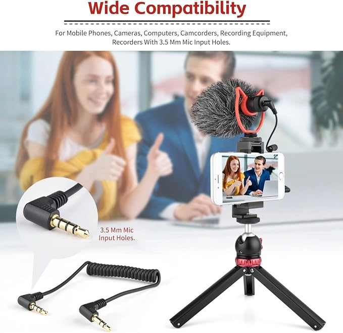 MIC10 Mini Video Shotgun Mic for Camera - 3.5mm Universal Camera Microphone for DSLR Smartphones Computers - Noise Reduction High Sensitivity Condenser Mic with Shock Mount & Fur Cover