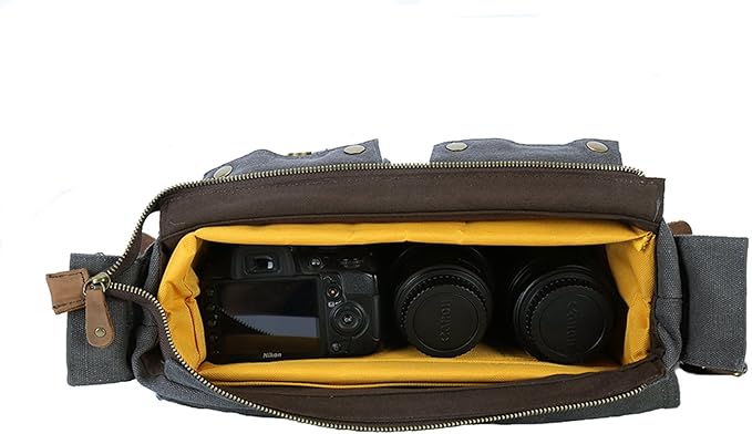 Men's Lightweight Vintage Waterproof Canvas DSLR SLR Shockproof Camera Shoulder Messenger Bag Sling Bag