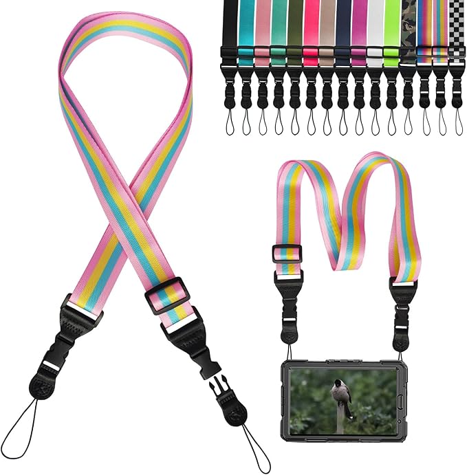 Adjustable Shoulder Strap:Comfortable iPad Strap Nylon Neck Lanyard for iPad/Samsung Tablet Case,Camera Binocular Crossbody Laptop Luggage Bag (Rainbow A)