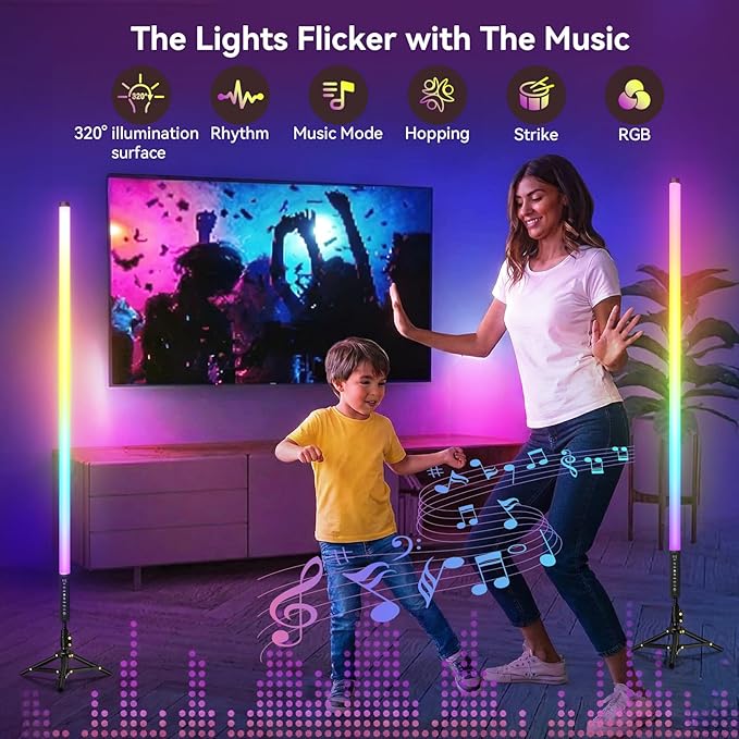 4 Pack RGB DJ Tube Lights 4ft LED Video Stick Lights with Stand 5000mAh Battery Powered Color Neon Light Bar for Parties Dance 360 Photo Booth Studio Photography Wedding Stage Lighting