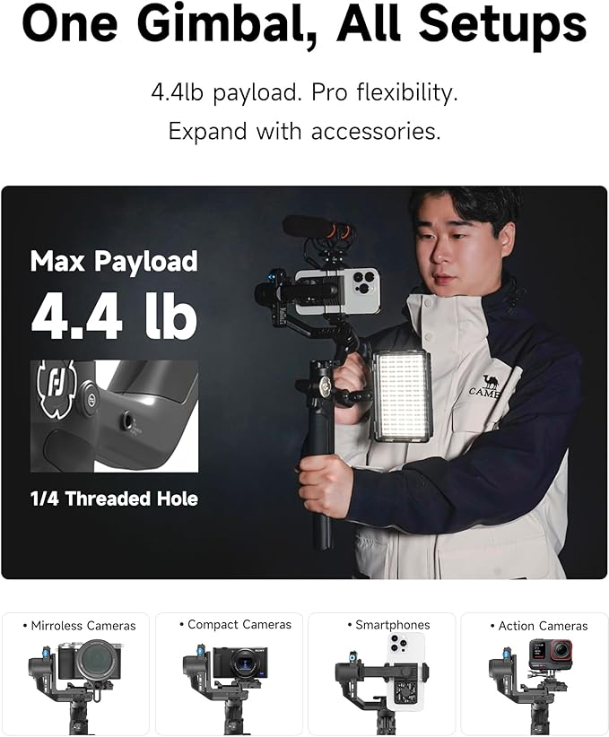 FeiyuTech SCORP Mini 3 Kit All-in-One Gimbal Stabilizer – Upgraded AI Tracking 4.0, 3-Axis Gimbal for Canon/Sony Vlogging Cameras, iPhone, Action Cams, 4.4 lb Payload, 1.3" Touchscreen