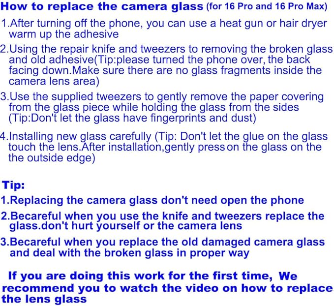 3pcs OEM Rear Camera Glass Lens Replacement for iPhone 16 Pro 6.3 Inches and for iPhone 16 Pro Max 6.9 Inches Adhesive Preinstalled with Repair Tools Set (for 16 Pro / 16 Pro Max)