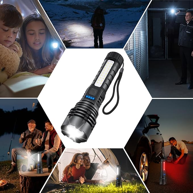 Rechargeable Flashlights High Lumens, 7Mode Super Bright Flashlight Powerful, Adjustable Tactical Flash Light High Powered, LED Flashlights for Home Emergency Hunting Camping Essentials Gear