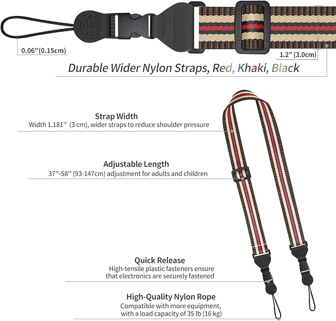 Adjustable Shoulder Strap, Comfortable for Camera Neck Lanyard iPad Strap iPad Strap for iPad, Camera, Binocular, Crossbody, Tablet, Laptop, Binocular, Luggage Bag(Red, Khaki & Black A28)