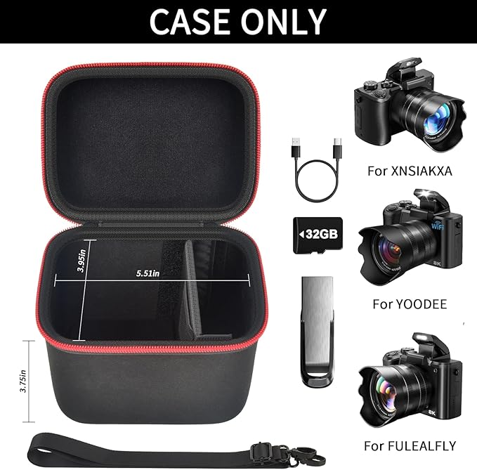 Camera Case for 2025 Upgraded 8K Digital Camera, Vertical Autofocus Vlogging Camera Storage Compatible with Duluvulu/ for XNSIAKXA/ for LIYTIFOR 88MP Cameras & Accessories with Shoulder Strap-Bag Only