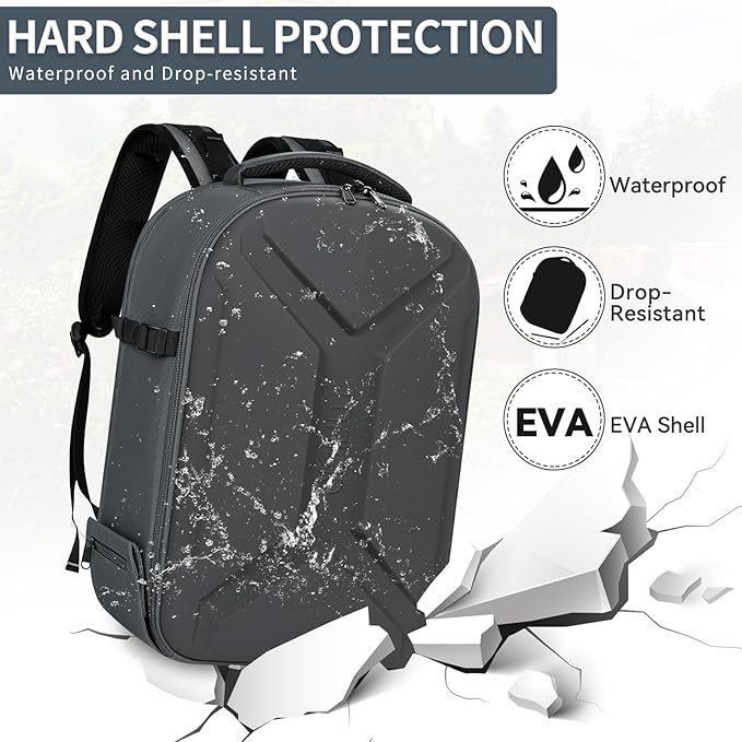 Camera Backpack, Hardshell DSLR Photography Camera Bag with Rain Cover, Waterproof Hard Shell Camera Case with Tripod Holder & 15.6" Laptop Compartment Compatible with Canon/Nikon/Sony/DJI Mavic Drone