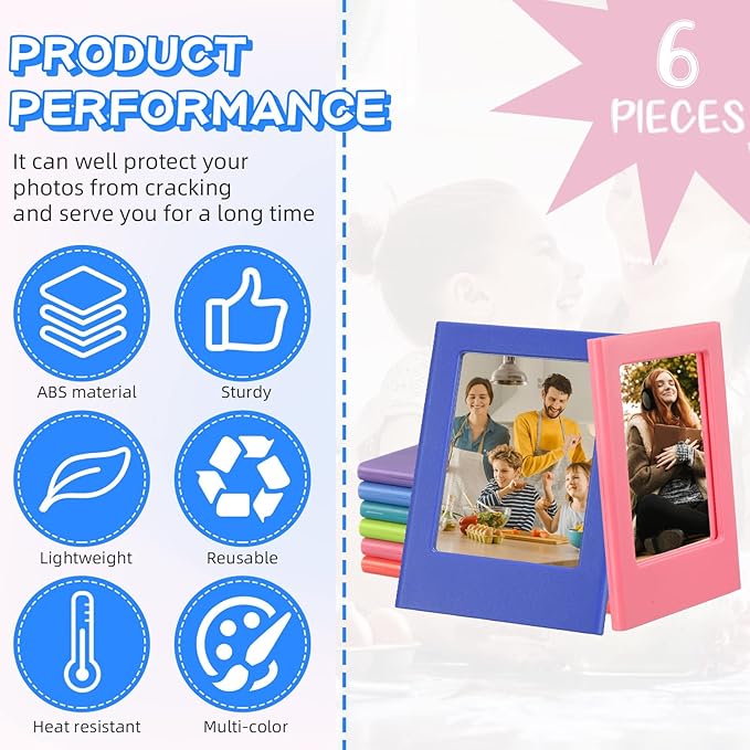 Konohan 6 Packs Magnetic Photo Picture Frame Refrigerator Magnets Holds 3.5 x 2.6 Inch Colorful Mini Table Picture Frames for Fridge Compatible with Fujifilm Instax Small Polaroid