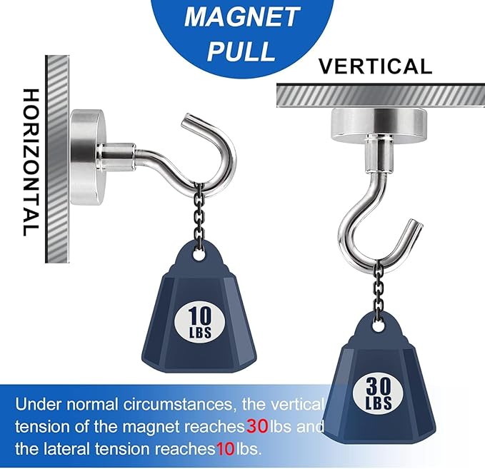 LOVIMAG Strong Magnetic Hooks, 30lbs Magnet Hooks for Cruise Cabin, Strong Magnets with Hooks Cruise Magnetic Hooks Perfect for Hanging,Refrigerator, Kitchen Storage,Classroom Organization -12 Pack