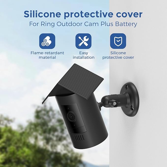 Silicone Skin for Ring Stick Up Cam Battery & Plug-in (3rd Gen) – Weatherproof Outdoor Camera Cover Case, UV & Heat Resistant Accessories with Anti-Glare Sun Hood – Black