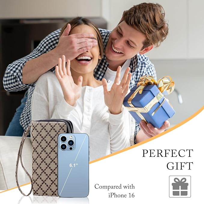 Cellphone Wallet for Women Dual Zipper Long Purse with Removable Wristlet