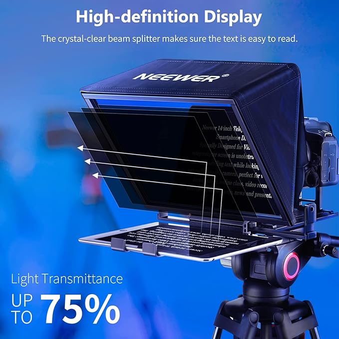 NEEWER Teleprompter X14 with RT-110 Remote & APP Control (Bluetooth Connection via NEEWER Teleprompter App), Portable No Assembly Compatible with iPad Android Tablet, Smartphone, DSLR Camera