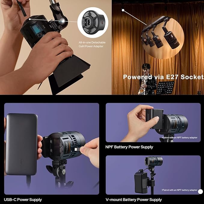 Godox RS60BI LED Video Light,Mini Size 60W Power,CCT/HSI/RGBW/FX Mode,with Detachable Battery,Support E27 Socket/USB/NPF/V-Mount Battery Power for Photographers,Filmmakers,Studios