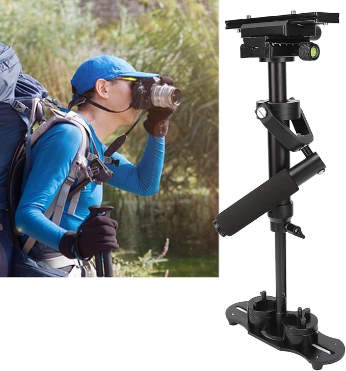 Video Camera Stabilizer, SLR Handheld Camera Anti Shake Stabilizer with Height Adjustable Balance Bar, 3 Axis Quick Balancing for DSLR Camcorder Smartphone