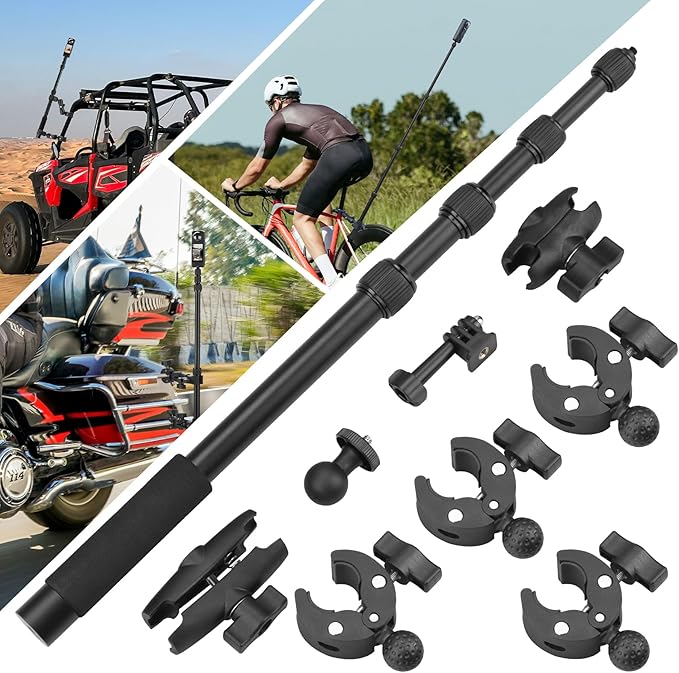 BRDRC Motorcycle Mount for Insta 360 X4 X5, Bike Handlebar Clamp Mounts 59" Invisible Selfie Stick Bundle Kit for Insta360 X5 X4 X3 X2 X ONE, for DJI OSMO 360, for GoPro Camera Accessories