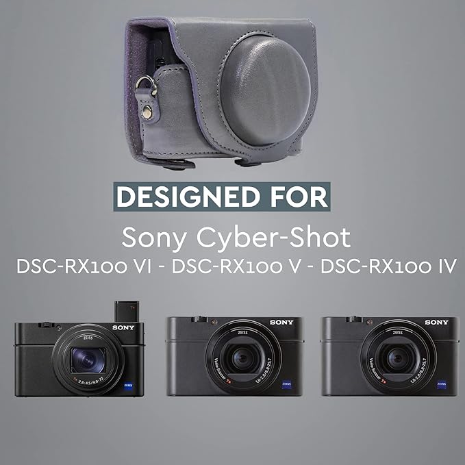 MegaGear MG680 Ever Ready Leather Camera Case compatible with Sony Cyber-shot DSC-RX100 VI, DSC-RX100 V, DSC-RX100 IV, DSC-RX100 III - Gray