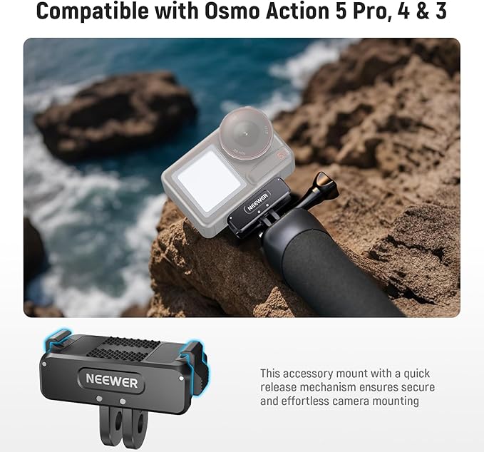 NEEWER Upgraded Quick Release Magnetic Mount Adapter Compatible with DJI Osmo Action 5 Pro/4/3, Action Camera Mount Vlogging Accessories with 1/4" Thread & Cleaning Cloth, AC011