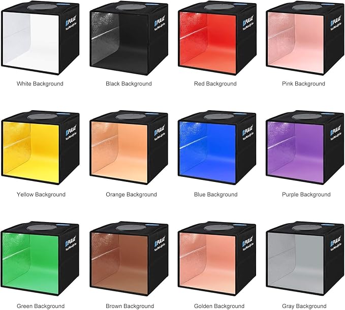 PULUZ Mini Photo Studio Light Box, Portable Folding Photography Light Booth, CRI>95, 96pcs LED Light+6 Kinds Double-Sided Color Backdrops for Small Products(9.8 x 9.8 inch)