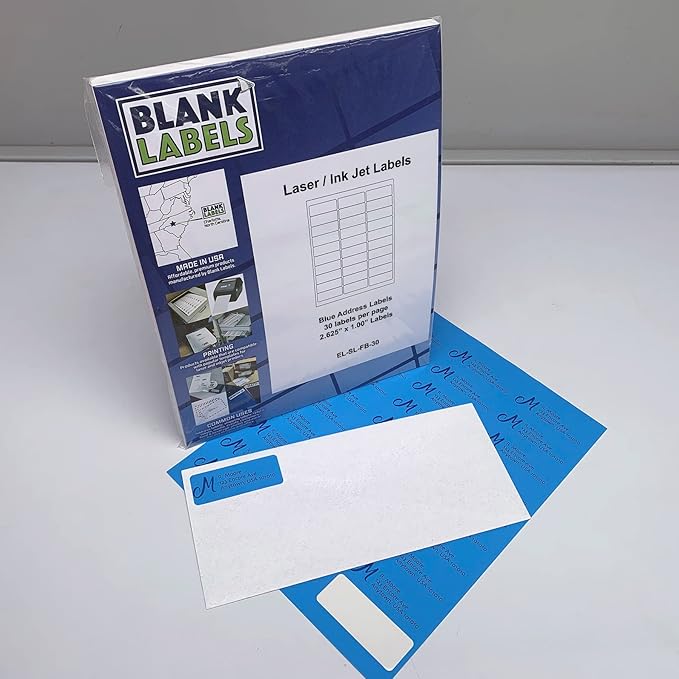 Blanks Labels Fluorescent Blue FBA & Mailing Labels from Blank Labels - 2-5/8" x 1" (2.625 x 1) - 30 Labels Per Sheet