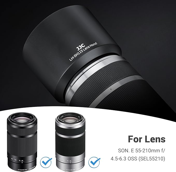 JJC ALC-SH115 Bayonet Reversible Lens Hood Shade for Sony E 55-210mm f/4.5-6.3 OSS SEL55210 Lens, Replaces Sony ALC-SH115 Lens Hood, Allows to Attach 49mm Filter & Sony Lens Cap, No Vignetting