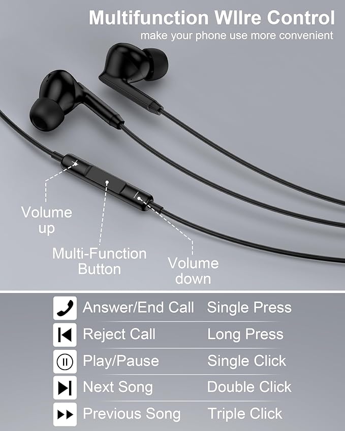 Wired Earbuds USB-C Headphones for Samsung Buds Galaxy S26 S25 Ultra S24 A17 A16 A36 A6 Apple Wired iPhone 17 17Pro Air Pods16e 16 Pro Max 15 Plus in-Ear Buds Type C Earphones Usbc Corded Auriculares